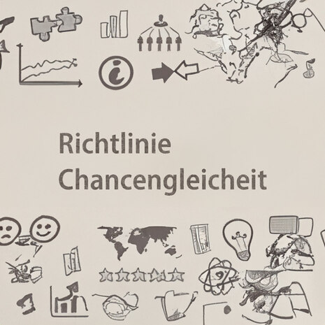 Illustration diverse Gegenstände und des Textes "Richtlinie Chancengleichheit"