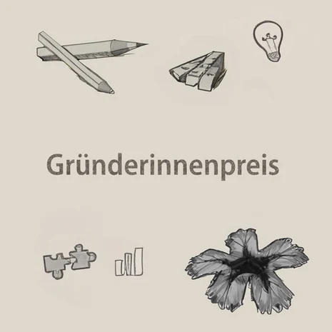 Illustration diverse Gegenstände und des Textes "Gründerinnenpreis"