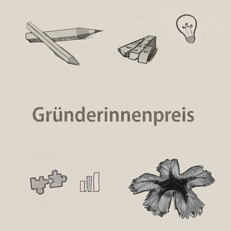 Illustration diverse Gegenstände und des Textes "Gründerinnenpreis"
